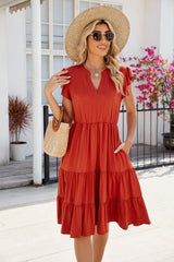 Ruched Notched Cap Sleeve Dress