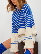 Striped Mock Neck Long Sleeve Sweater