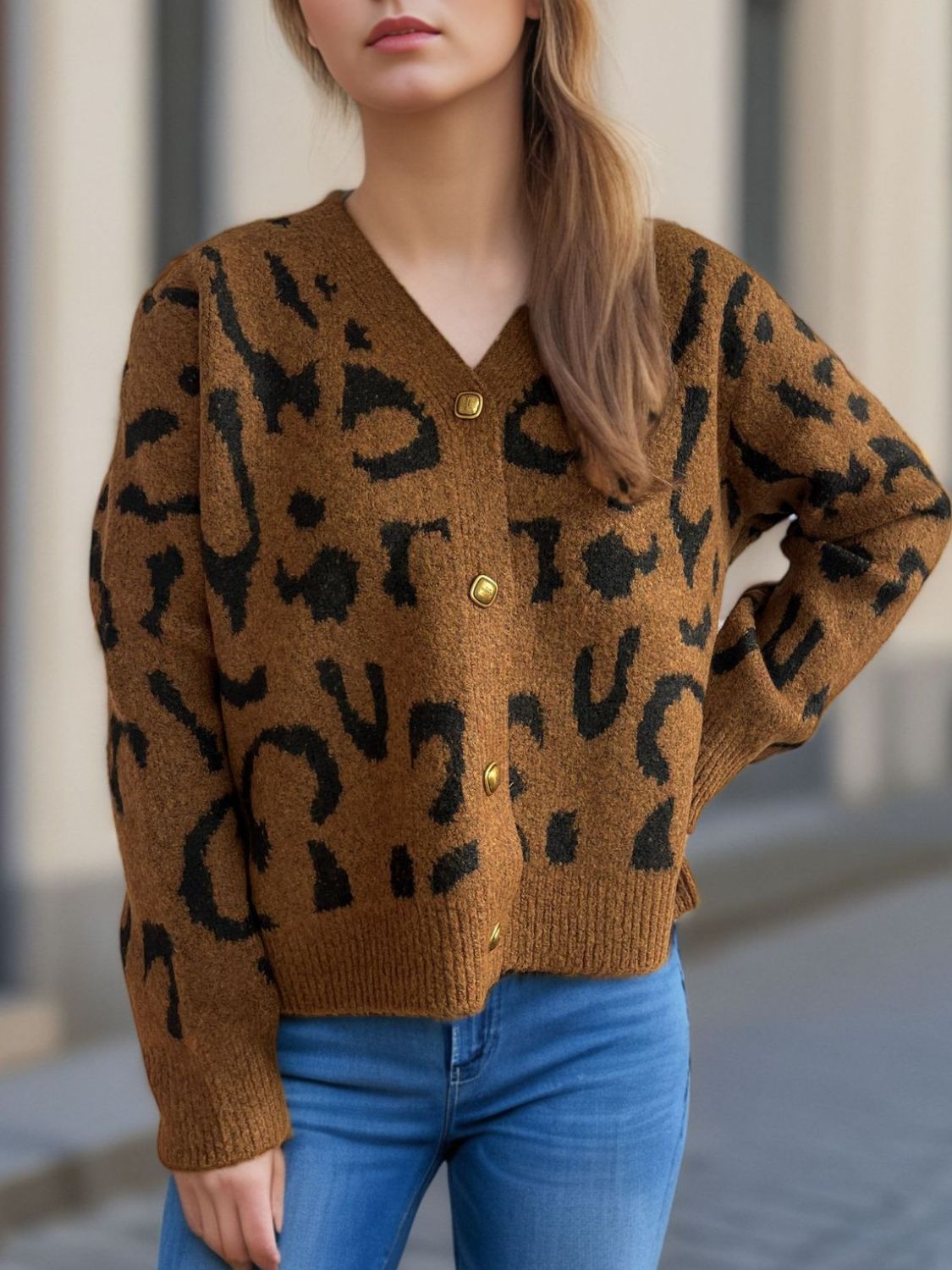 Leopard V-Neck Button Up Cardigan