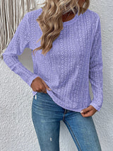 Eyelet Round Neck Long Sleeve Top