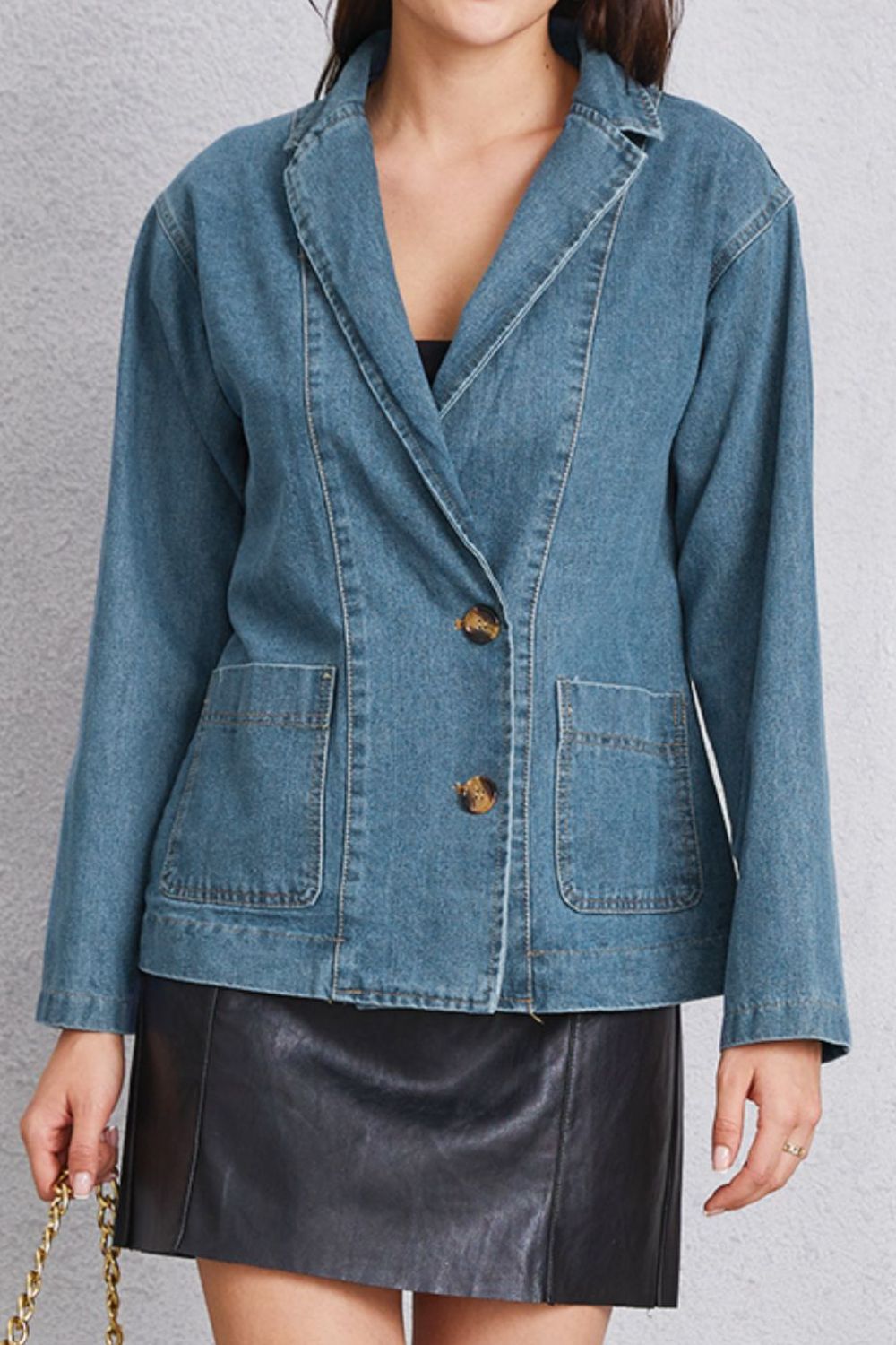 Pocketed Button Up Denim Jacket