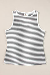 Cutout Striped Round Neck Tank