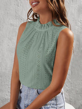 Tied Eyelet Mock Neck Tank