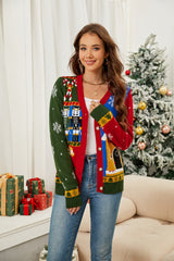 Nutcracker Contrast V-Neck Long Sleeve Cardigan