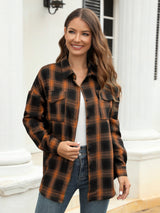 Full Size Plaid Button Up Pocketed Shirt