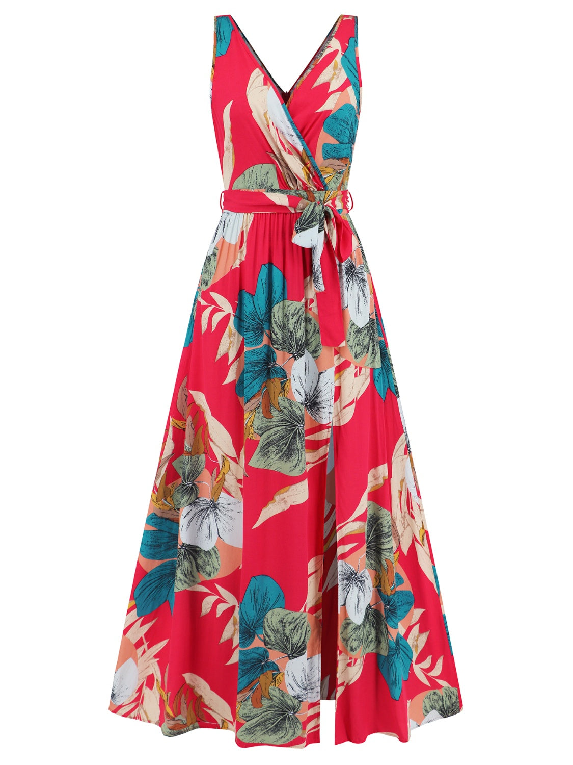 Slit Tied Printed Surplice Dress