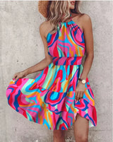 Summer Chic Halter Dress - European & American Print