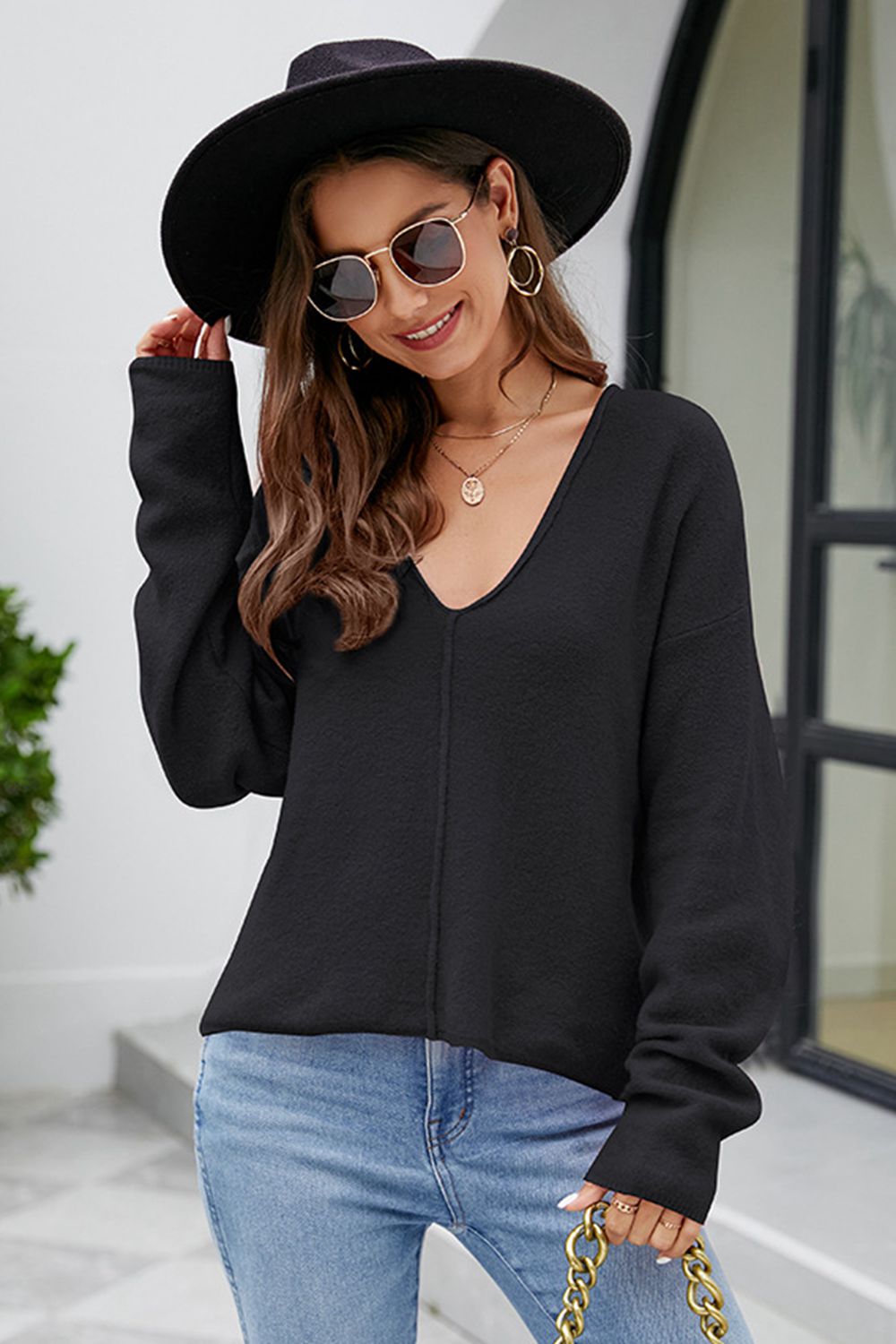 V-Neck Center Seam Sweater