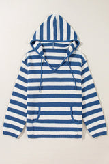 Drawstring Striped Long Sleeve Hooded Sweater