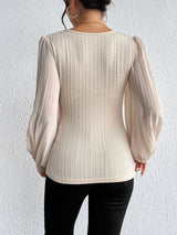 Honey Pleated Puff Sleeve Round Neck Blouse