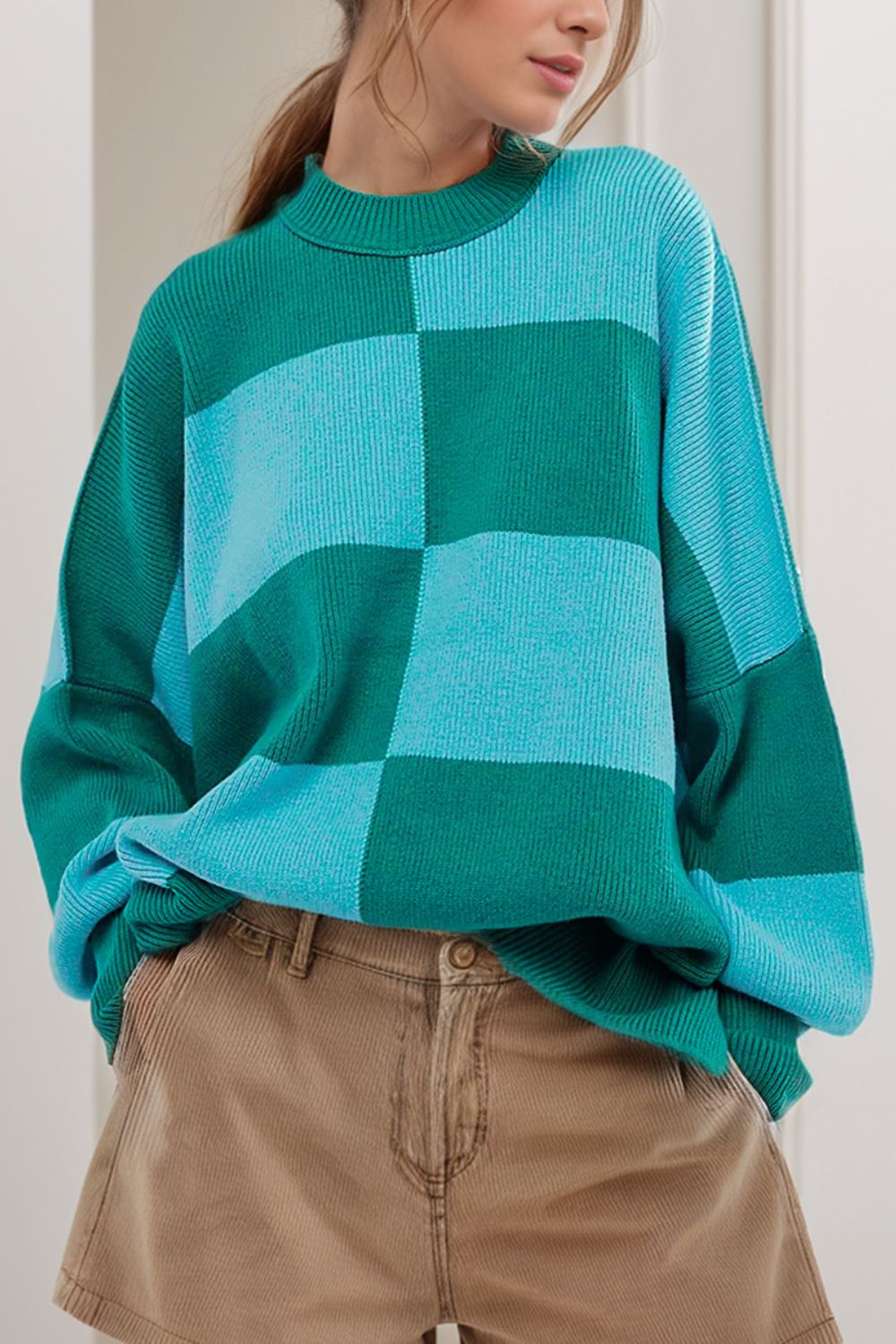 Color Block Round Neck Long Sleeve Sweater