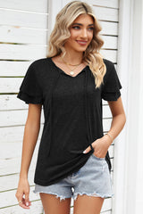 Tie Waist Flutter Sleeve Blouse