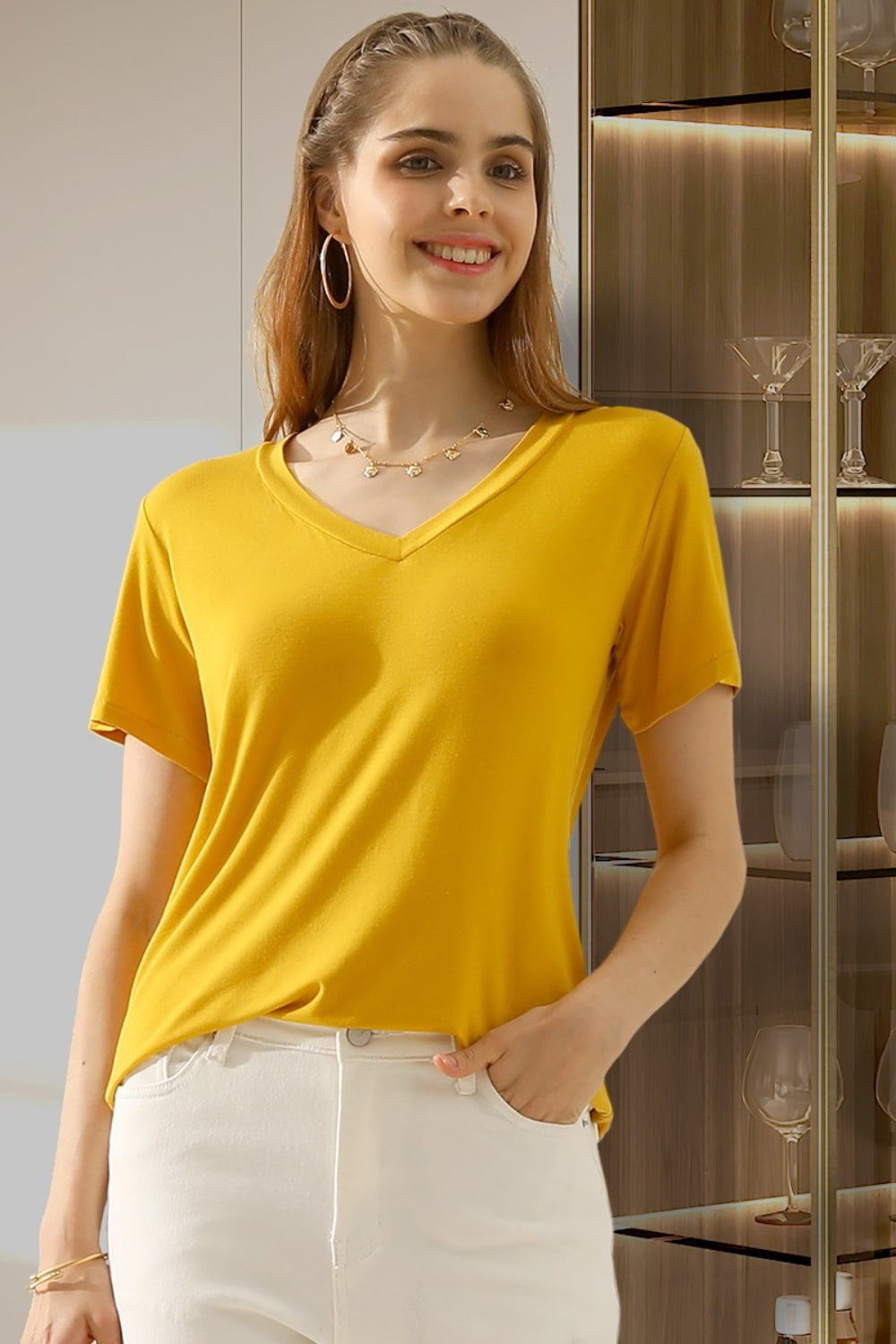 Ninexis Full Size V-Neck Short Sleeve T-Shirt