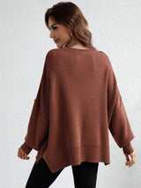 Exposed Seam Dropped Shoulder Slit Sweater