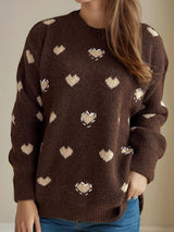 Heart Round Neck Long Sleeve Sweater