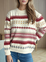 Geometric Round Neck Long Sleeve Sweater