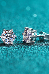 925 Sterling Silver 6-Prong 2 Carat Moissanite Stud Earrings