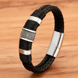 Woven Leather Rope Wrapping Stainless Steel Men's Leather Bracelet