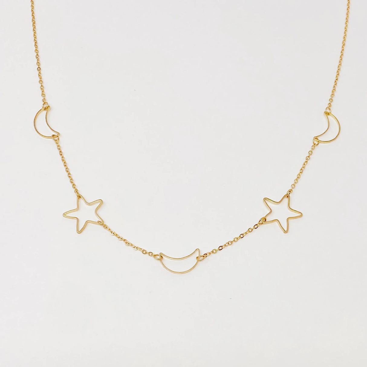 Moon And Star Necklace, Gold