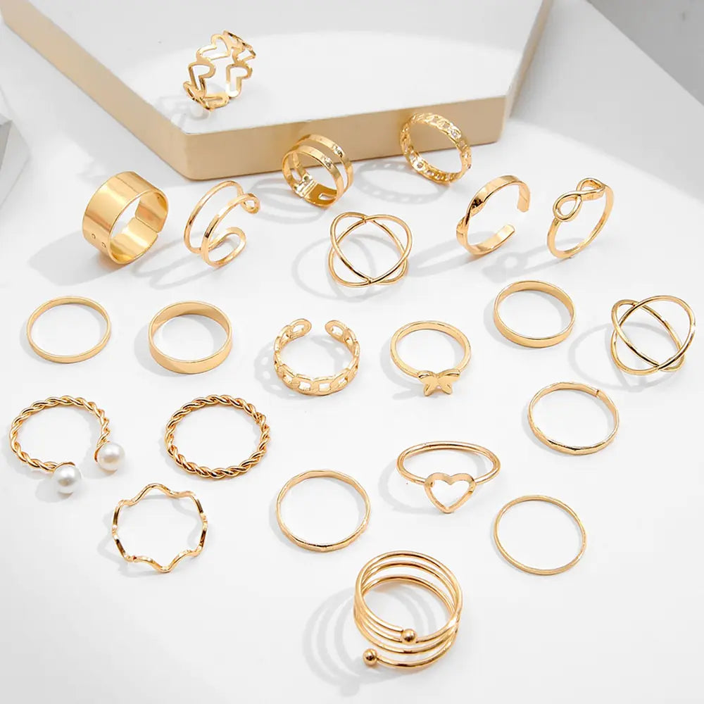 Gold Geometric Ring Set