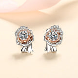 Silver Sparkling Rose Stud Earrings