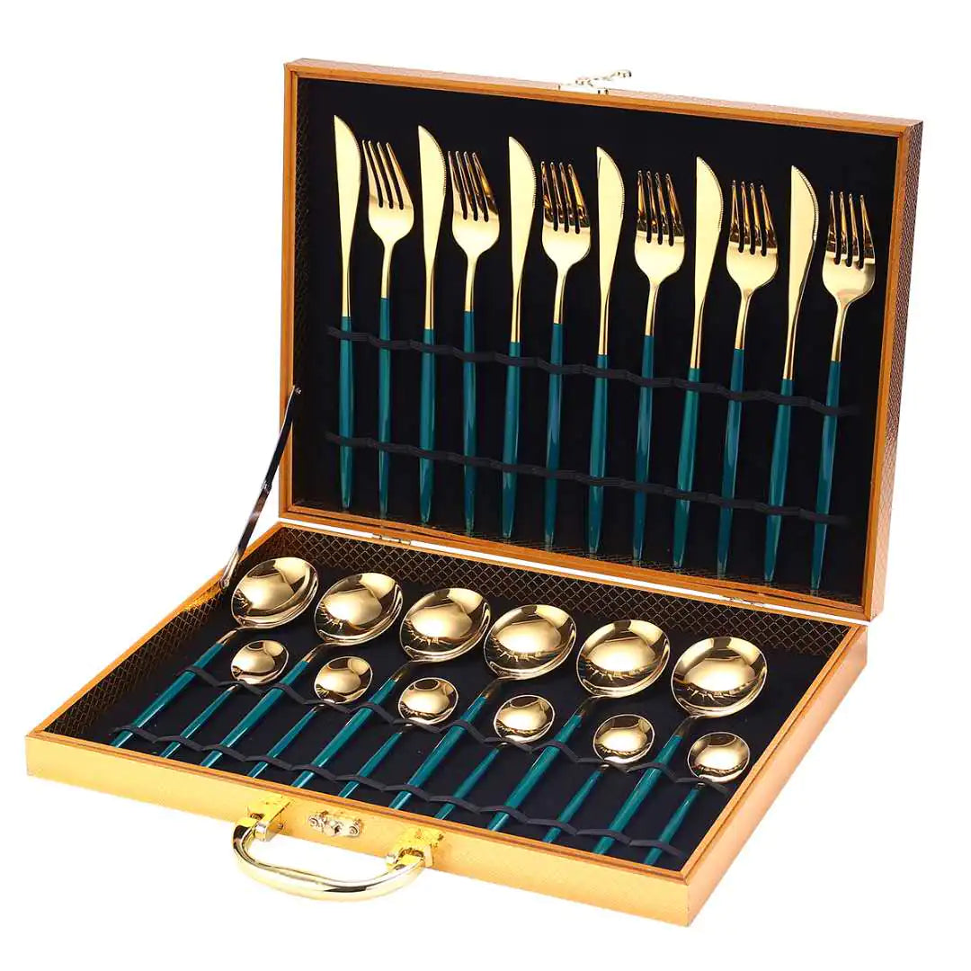 24pcs Gold Stainless Steel Cutlery Set