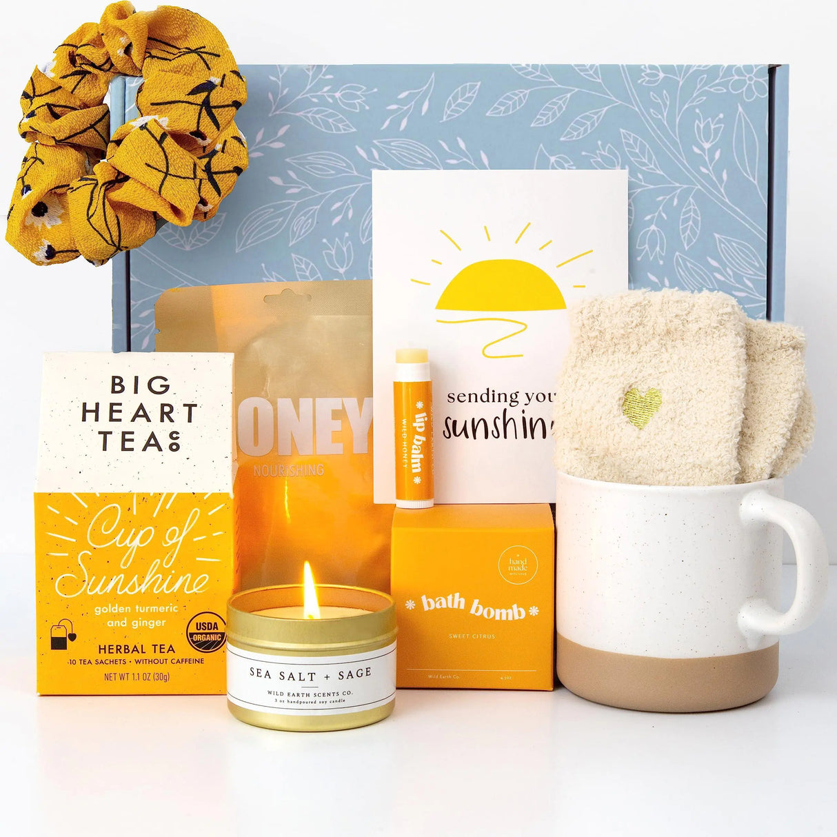 Unboxme Sunshine Gift For Women Self Care Package with Herbal Tea Mug Bath Bomb