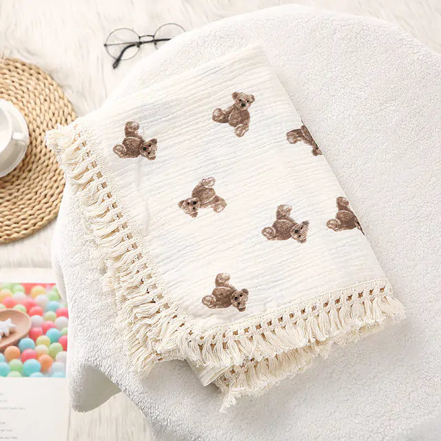 Cute Bear Muslin Cotton Baby Blanket