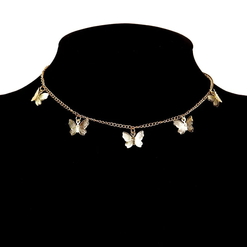 Gold Chain Butterfly Pendant Choker Necklace: Bohemian Beach Jewelry