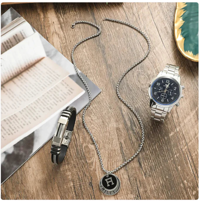 Men's Business Gift Holiday Birthday Gift Bracelet Necklace Watch Suit