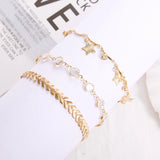 Women's Gold Color Crystal Star Anklets Set