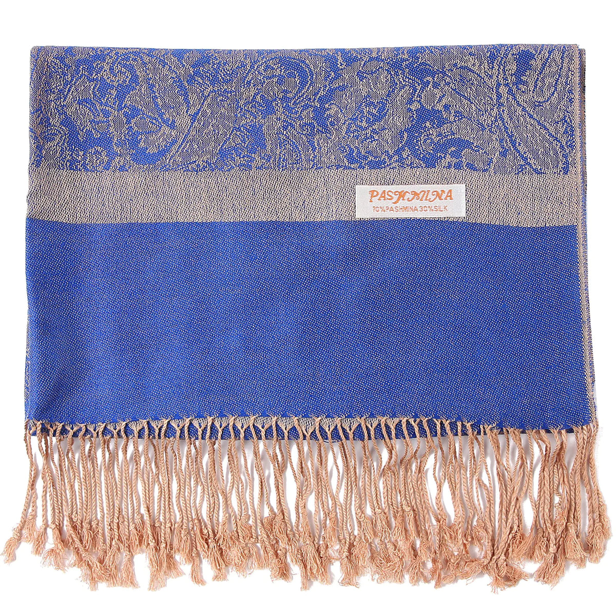 Paisley Pashmina Silk Scarf Shawl Jacquard Cashmere Wrap Stole Two Tones Reversible 177-royal Blue Beige