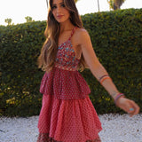 Retro Floral Spaghetti-Strap Dress