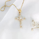 16" Zirconia Cross Necklace (Gold)