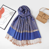 Paisley Pashmina Silk Scarf Shawl Jacquard Cashmere Wrap Stole Two Tones Reversible 177-royal Blue Beige