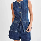 Women's Sleeveless Denim Two-Piece Set