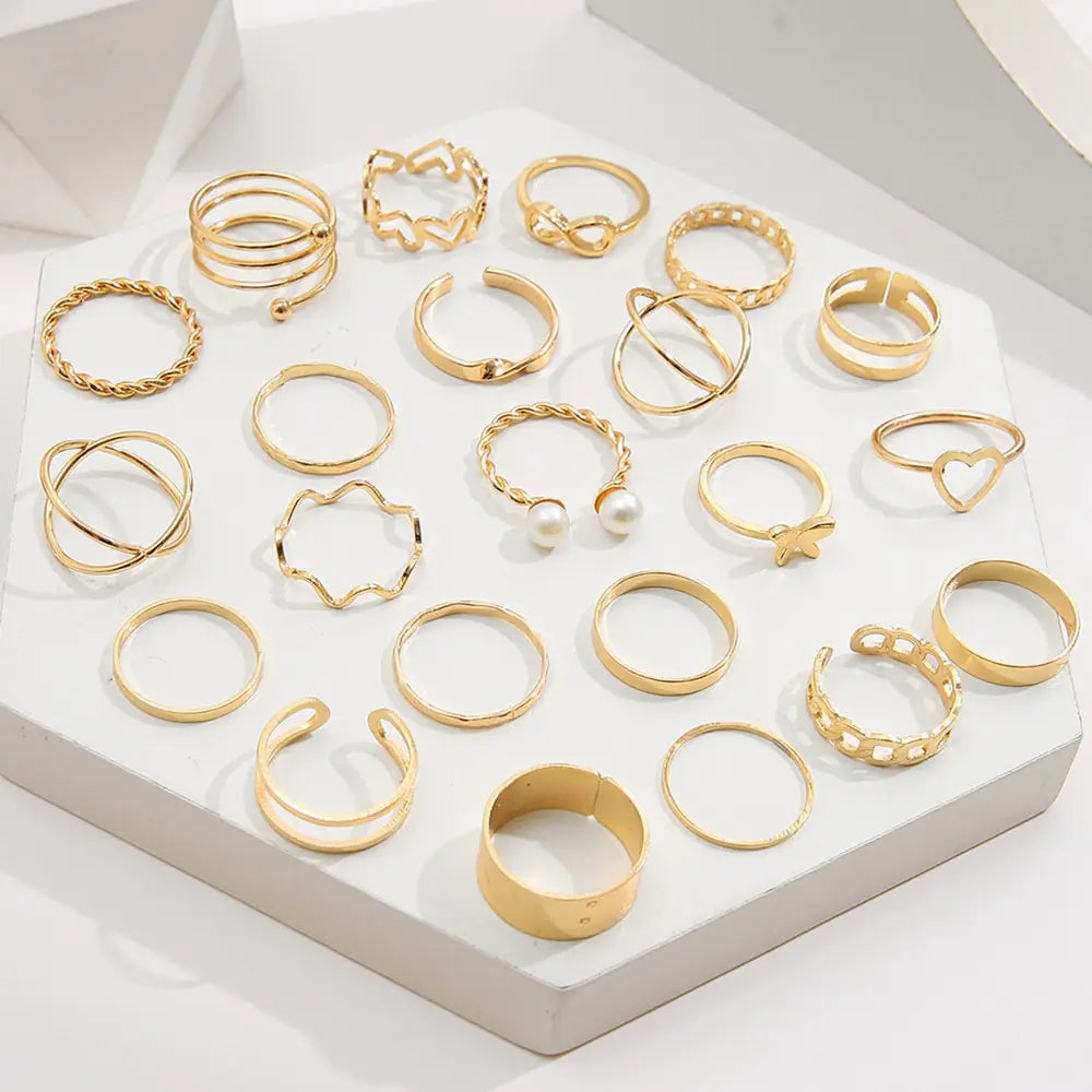 Gold Geometric Ring Set