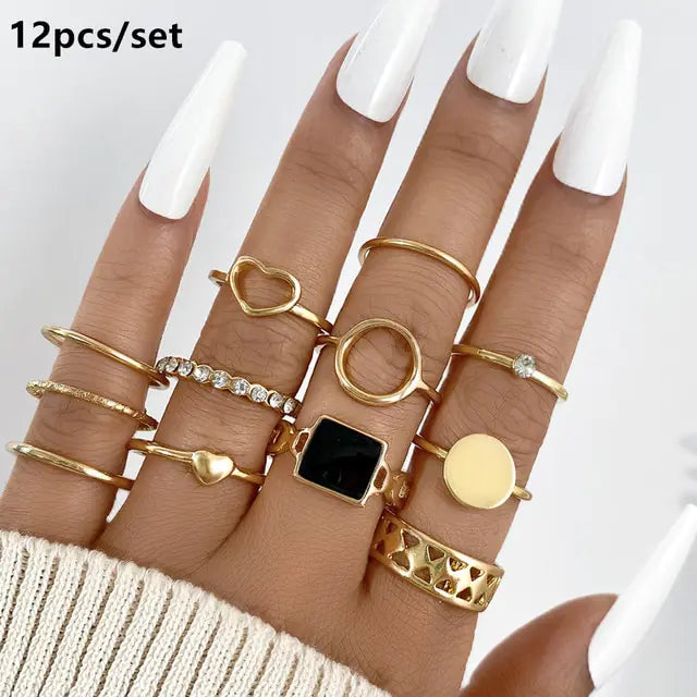 Gold Geometric Ring Set