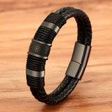 Woven Leather Rope Wrapping Stainless Steel Men's Leather Bracelet