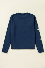 Star Round Neck Long Sleeve Sweater