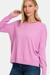 Zenana Front Seam Round Neck Sweater