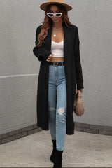 Waffle Knit Open Front Duster Cardigan With Pockets