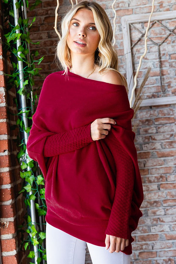 First Love Full Size Asymmetrical Hem Dolman Sleeve Sweater