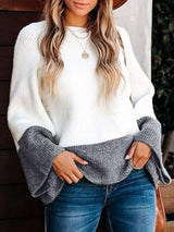 Contrast Round Neck Long Sleeve Sweater