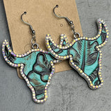 Rhinestone Trim Alloy Bull Earrings