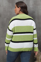 Plus Size Striped V-Neck Dropped Shoulder Sweater