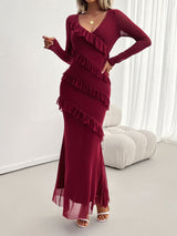 Devine Ruffled Surplice Long Sleeve Maxi Dress