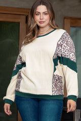 Plus Size Leopard Waffle-Knit Long Sleeve T-Shirt