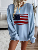 Devine US Flag Round Neck Long Sleeve Knit Top