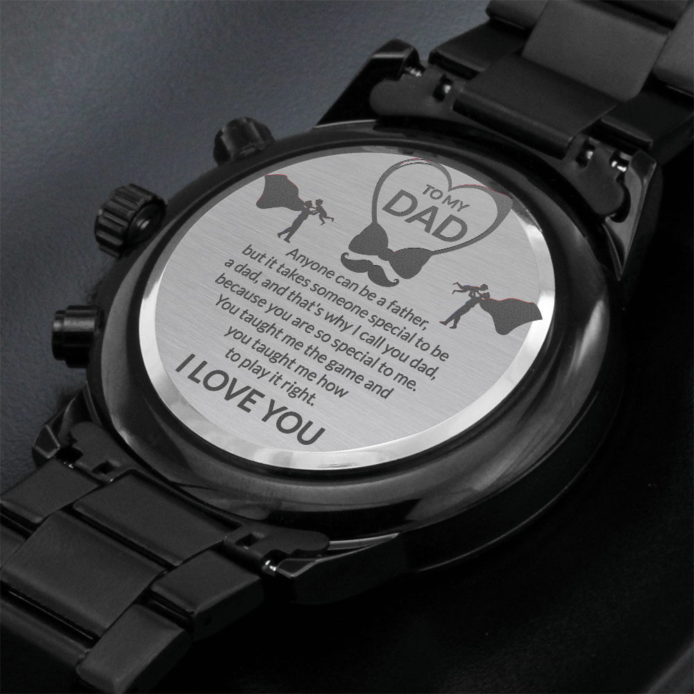 Card Black Chronograph Watch with Engraving For Dad